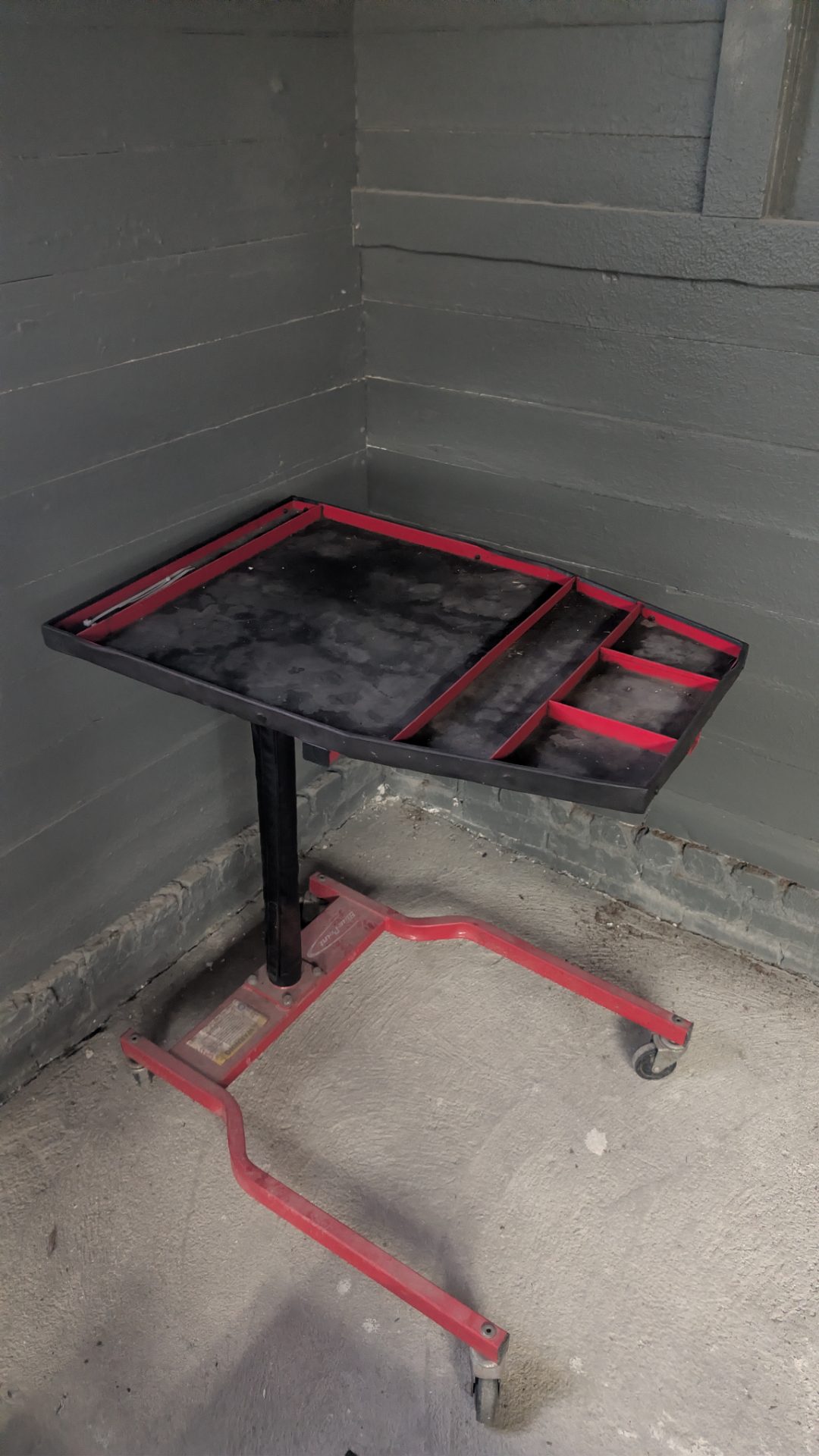 Adjustable Rolling Mechanic's Work Table / Teardown Tray Cart — Red & Black