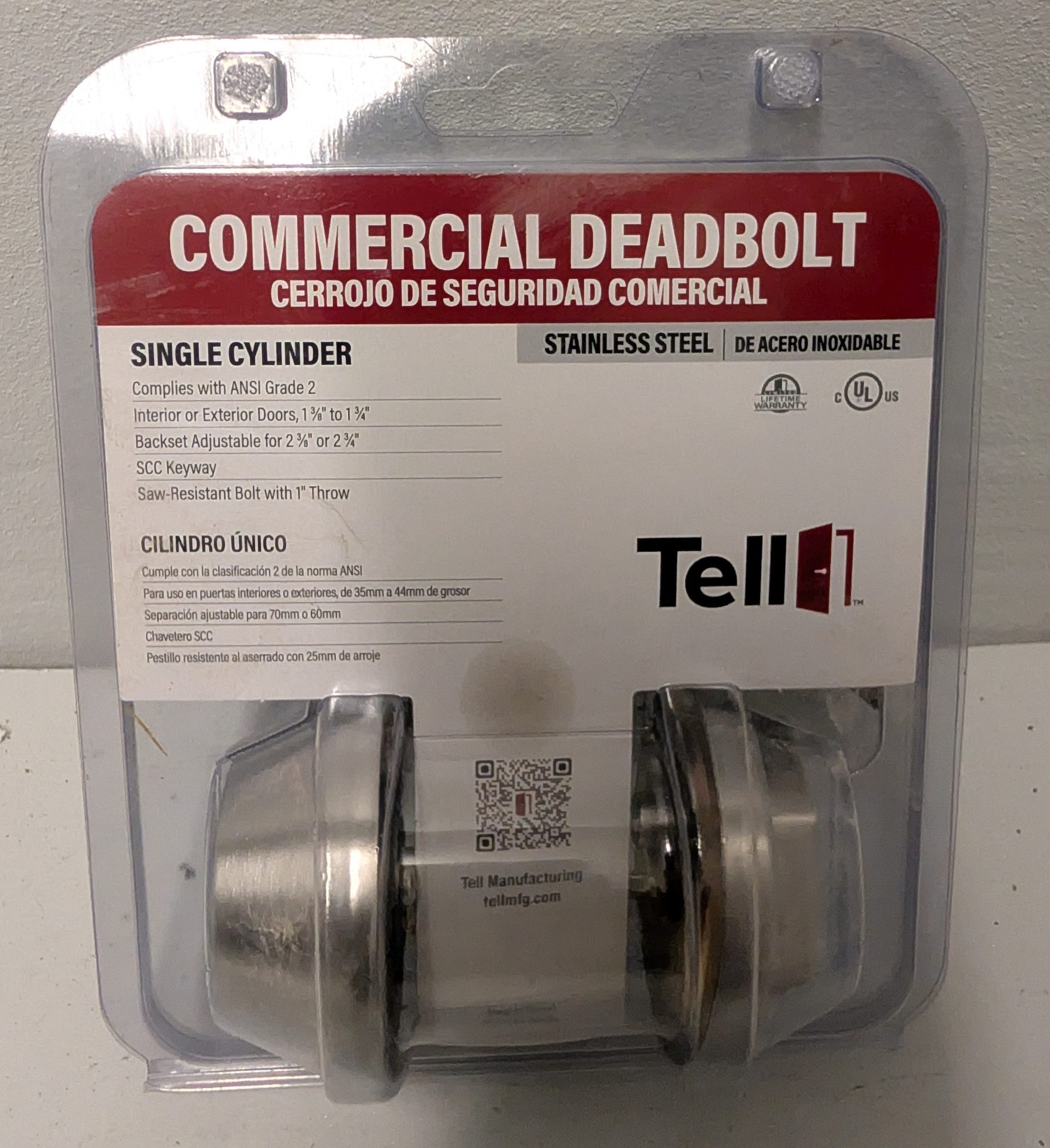 Tell Commercial Single Cylinder Deadbolt Stainless Steel New in Package