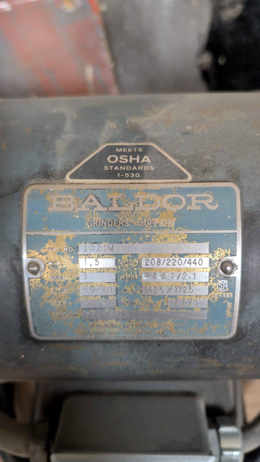 Baldor 1021W 10" Industrial Bench Grinder — 1.5HP, 3-Phase, 208/220/440V