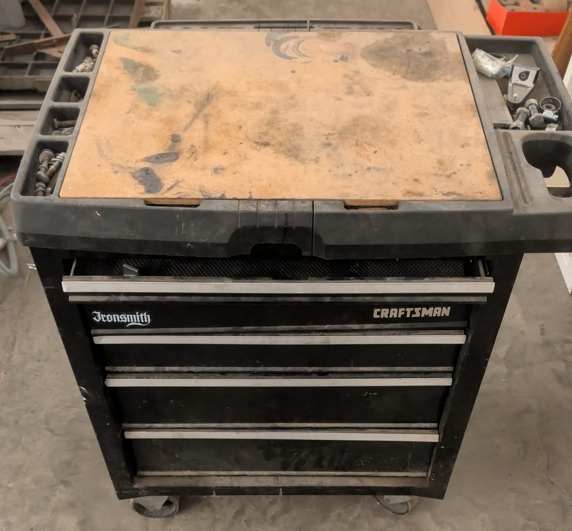 Craftsman Black Rolling Tool Cart Cabinet with Wood Work Top