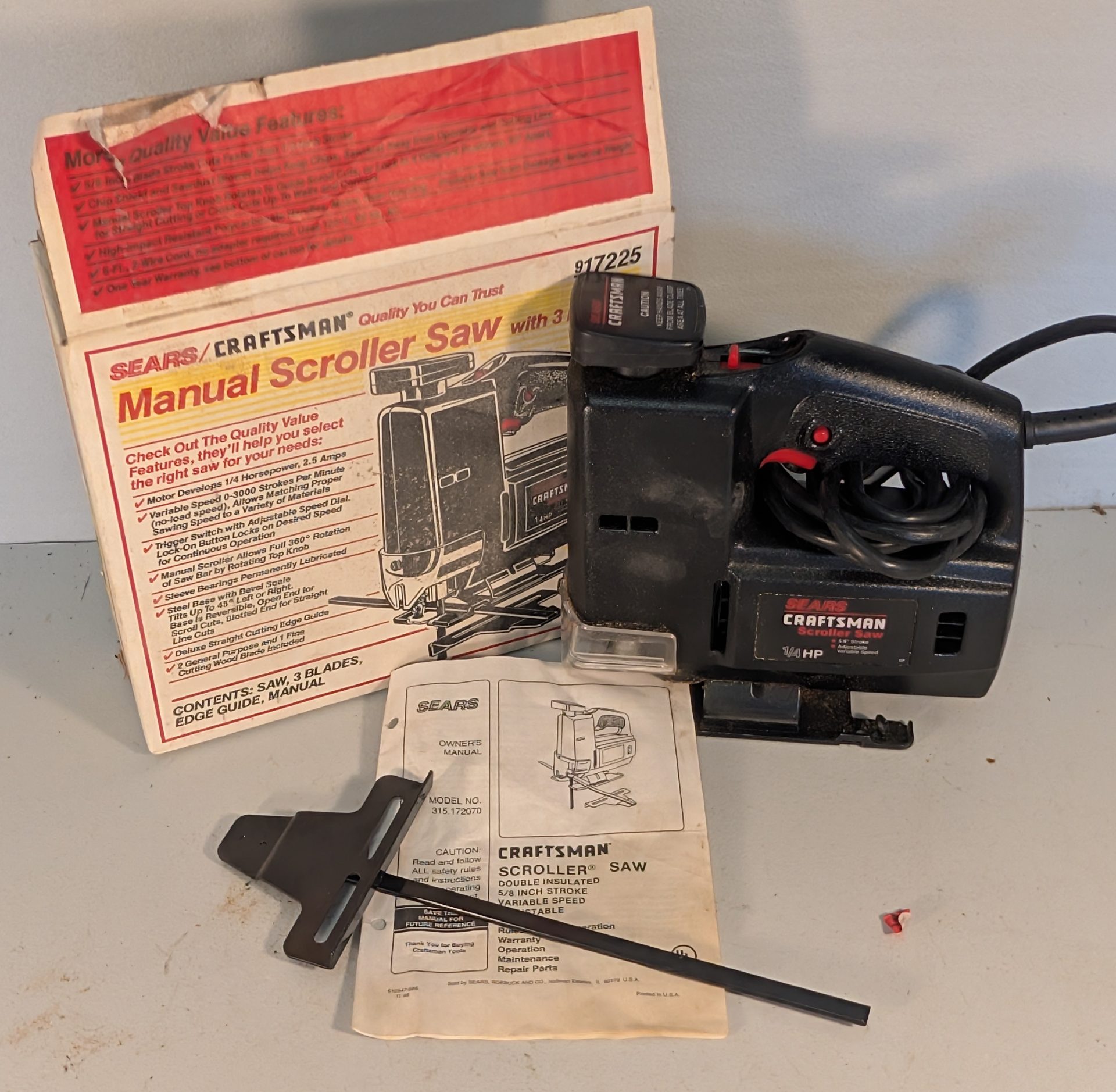 Sears Craftsman Manual Scroller Saw 315.172070 1/4 HP with Box Manual & Guide