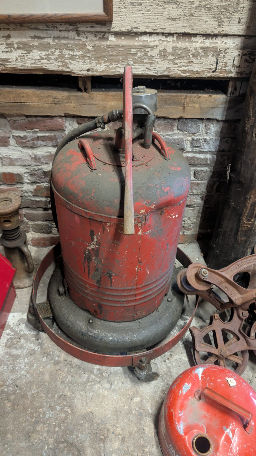 Vintage Red Metal Hand Crank Grease Pump Attachment for 5 Gallon Can