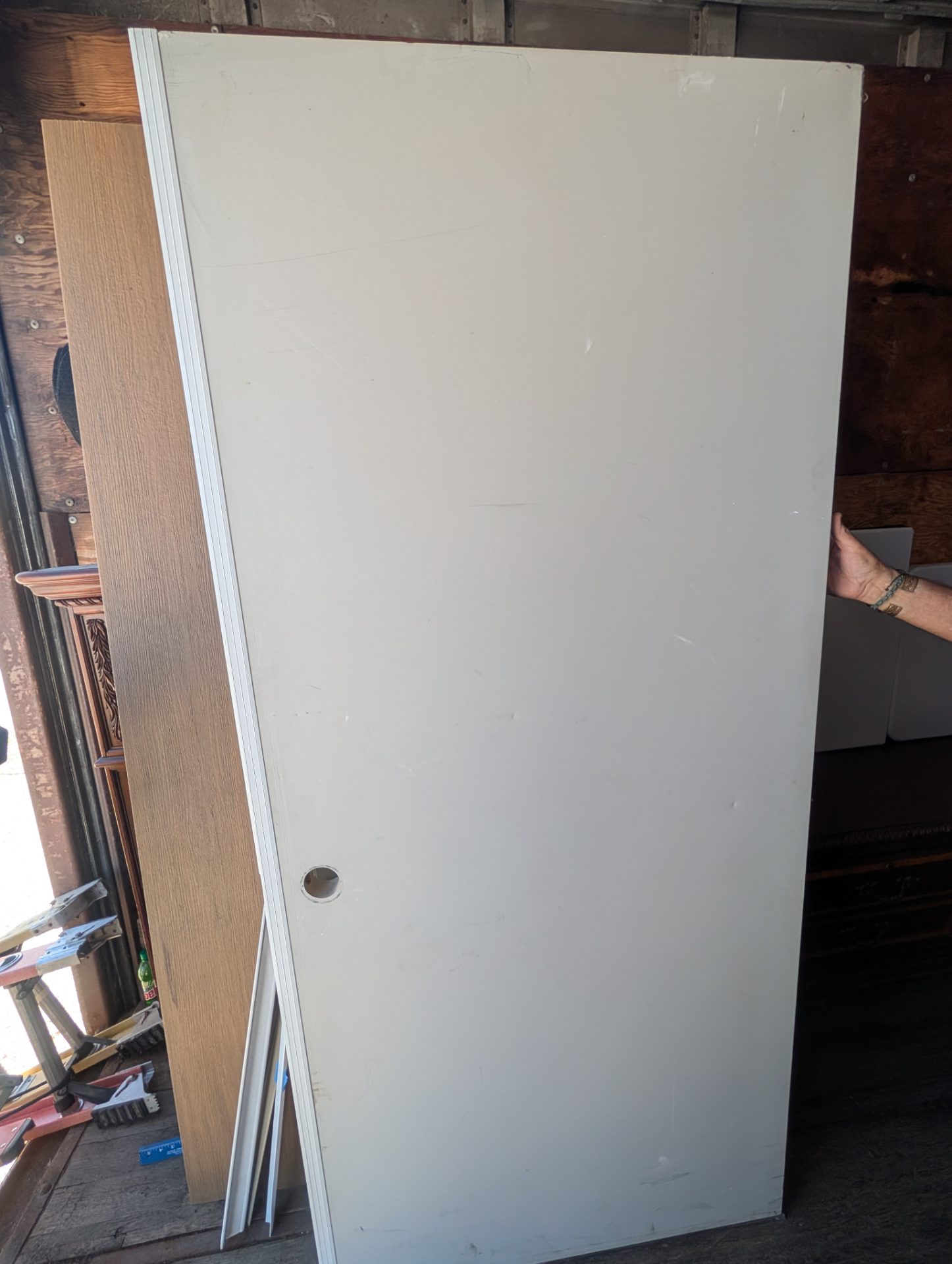 Pair of Hollow-Core Flush Interior Slab Doors — White Painted, Pre-Bored, 80" Tall