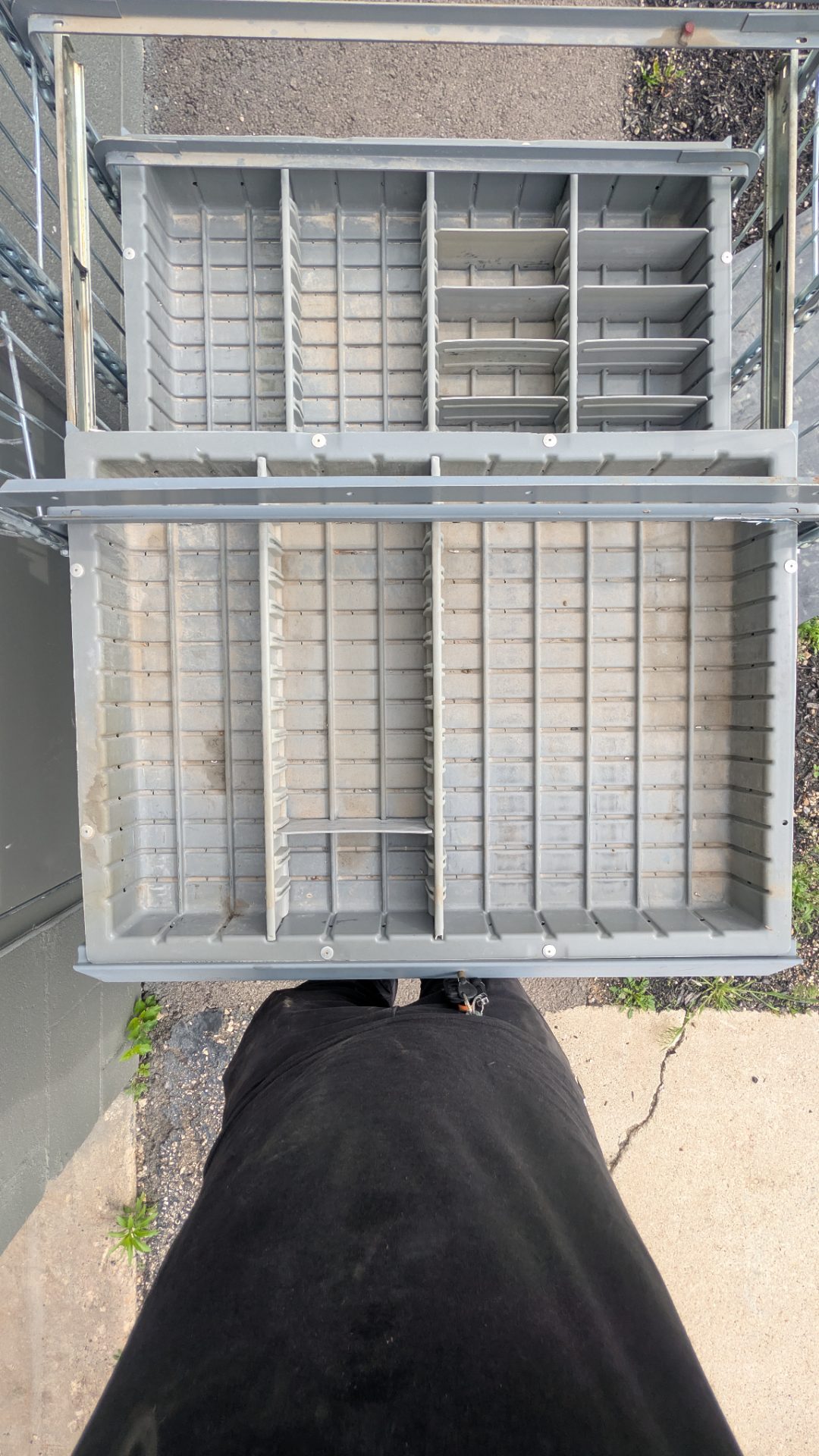 Multi-Tier Retail Gondola Shelving Unit with Gravity-Feed Plastic Trays & Wire Basket — Lozier/Madix Compatible — photo 2