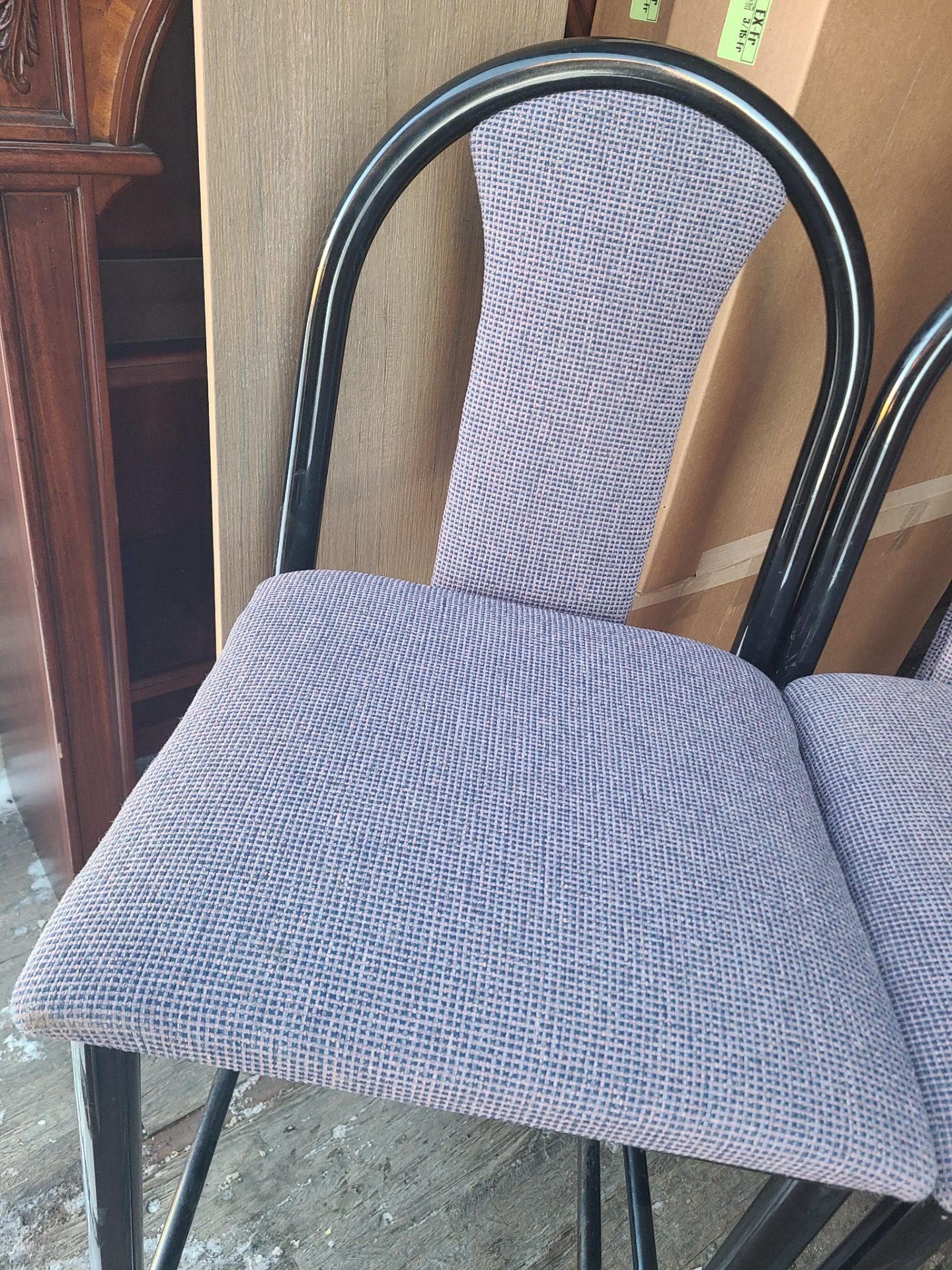 Set of 3 black metal upholstered bar stools — photo 4