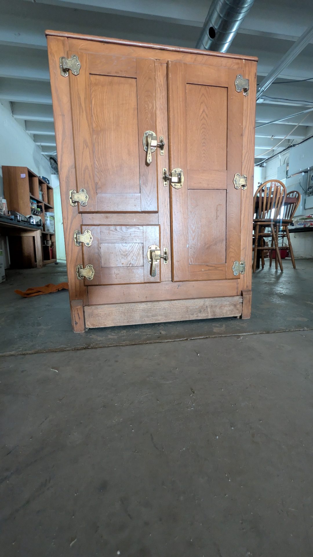 Antique Oak Ice Box / Icebox Cabinet with Brass Hardware