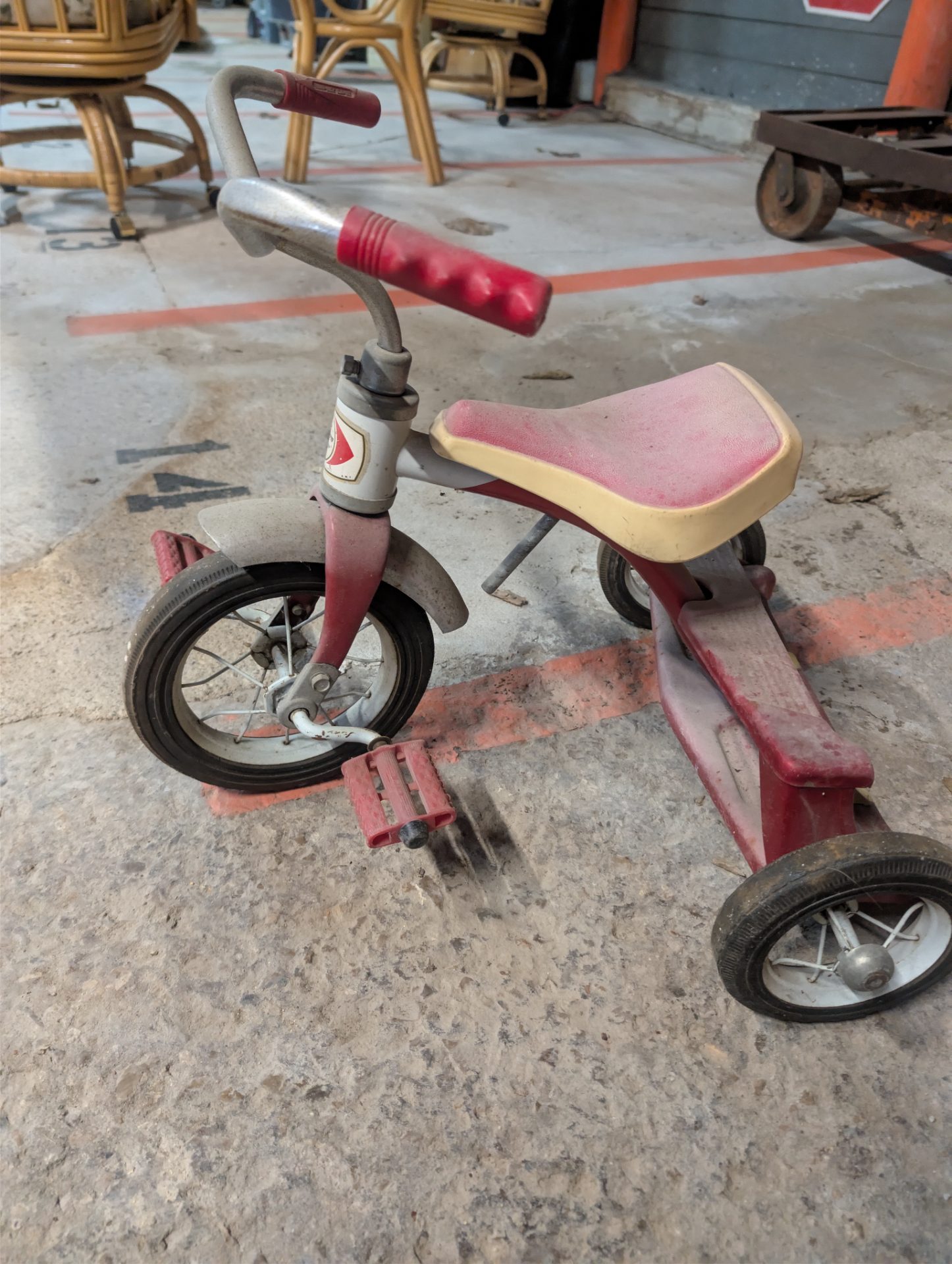 Vintage 1950s–1960s AMF Junior Children's Steel Tricycle — Red & Cream, Rear Step Platform